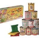 Spiel* Büchsenschiessen Set mit 10 „echten“ Dosen im Retro-Look und 3 Soft Bean Säckchen zum Schiessen