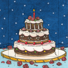 Karte* Lebende Karte „Mäusetorte“. Doppelkarte mit Wechselbild.