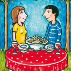 Karte* Lebende Karte „Pasta“. Doppelkarte mit Wechselbild.