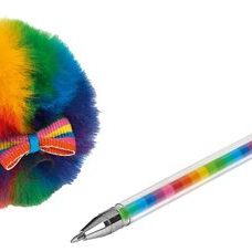 Kuli* Puschel Kugelschreiber. Mit super flauschigem Regenbogen-Pompom!