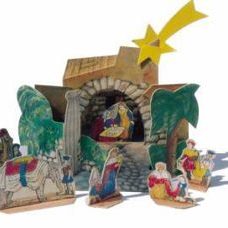 Bastelbogen kleine Krippe zum selber bauen. Verpackt in Zündholzschachtel.