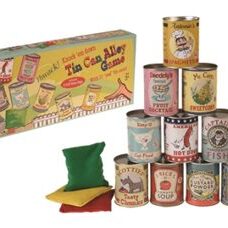 Spiel* Büchsenschiessen Set mit 10 „echten“ Dosen im Retro-Look und 3 Soft Bean Säckchen zum Schiessen