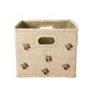 Aufbewahrungskorb aus Bast mit Blümchenmuster. Fairtrade.