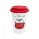 Coffee-to-go-Becher aus Keramik mit Silikon-Deckel "CaPUGccino"
