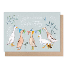 Doppelkarte* Enten mit Wimpelgirlande. Happy Birthday!