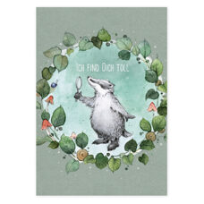 Postkarte* Dachs mit Lupe. Ich find Dich toll!