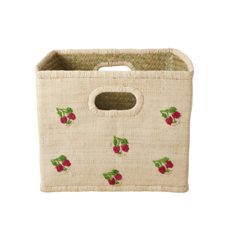 Aufbewahrungskorb aus Bast mit Blümchenmuster. Fairtrade.