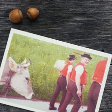 Holzpostkarte „Alpaufzug"