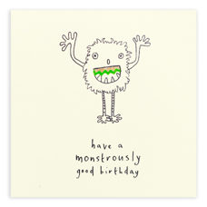 Doppelkarte „Birthday Monster “ von der Farbstiftspitzer-Künstlerin Ruth Jackson