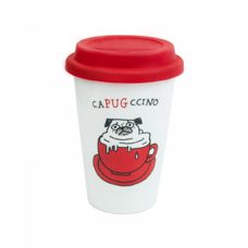 Coffee-to-go-Becher aus Keramik mit Silikon-Deckel "CaPUGccino"